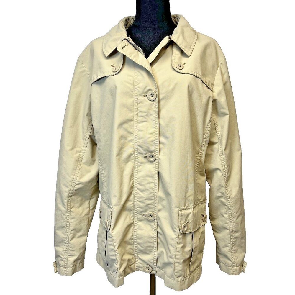 Lands End Womens Short‎ Trench Coat Size Large Hip Length Preppy Nautical